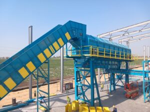 Waste management and recycling facility representing sustainable environmental solutions and circular economy technologies