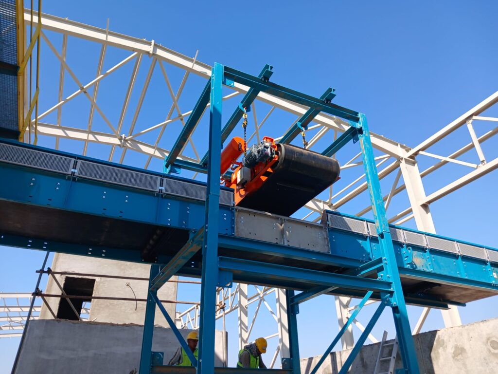 Conveyor systems being installed at the Belqas municipal waste treatment facility